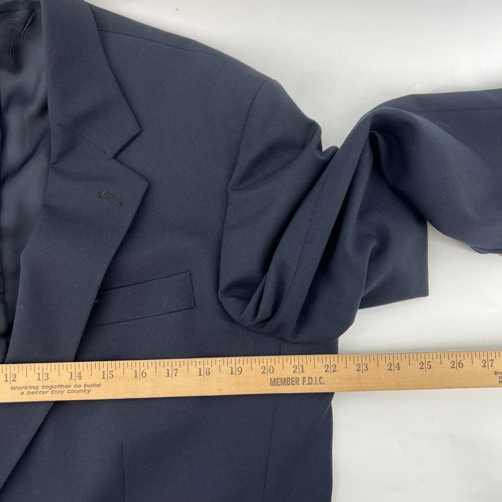 Vtg Lands End Wool Blazer Mens 40R Navy Gold Buttons Sport Coat Preppy Ivy Money